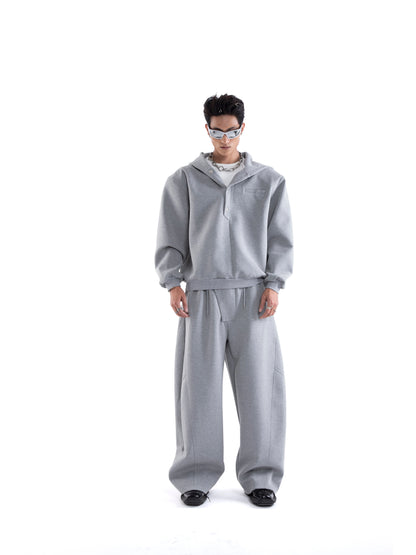 Multi-Button Zipper Hoodie & Wide Leg Sweatpants Setup WN20645