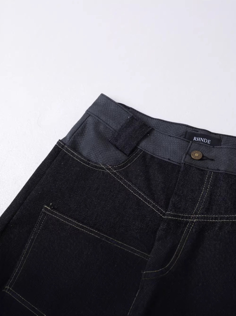 Flame Embroidery Wide Leg Raw Denim Jeans WN28071