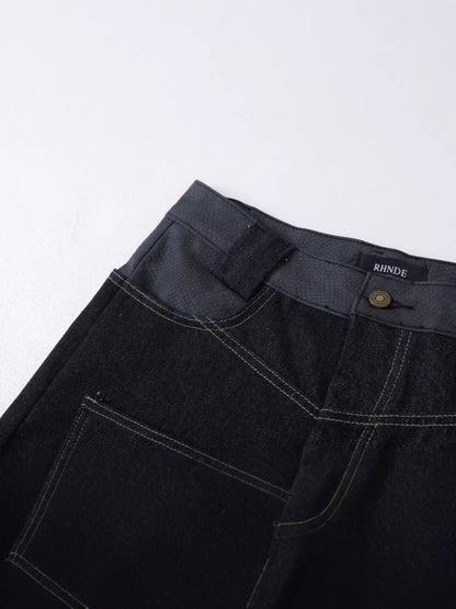 Flame Embroidery Wide Leg Raw Denim Jeans WN28071