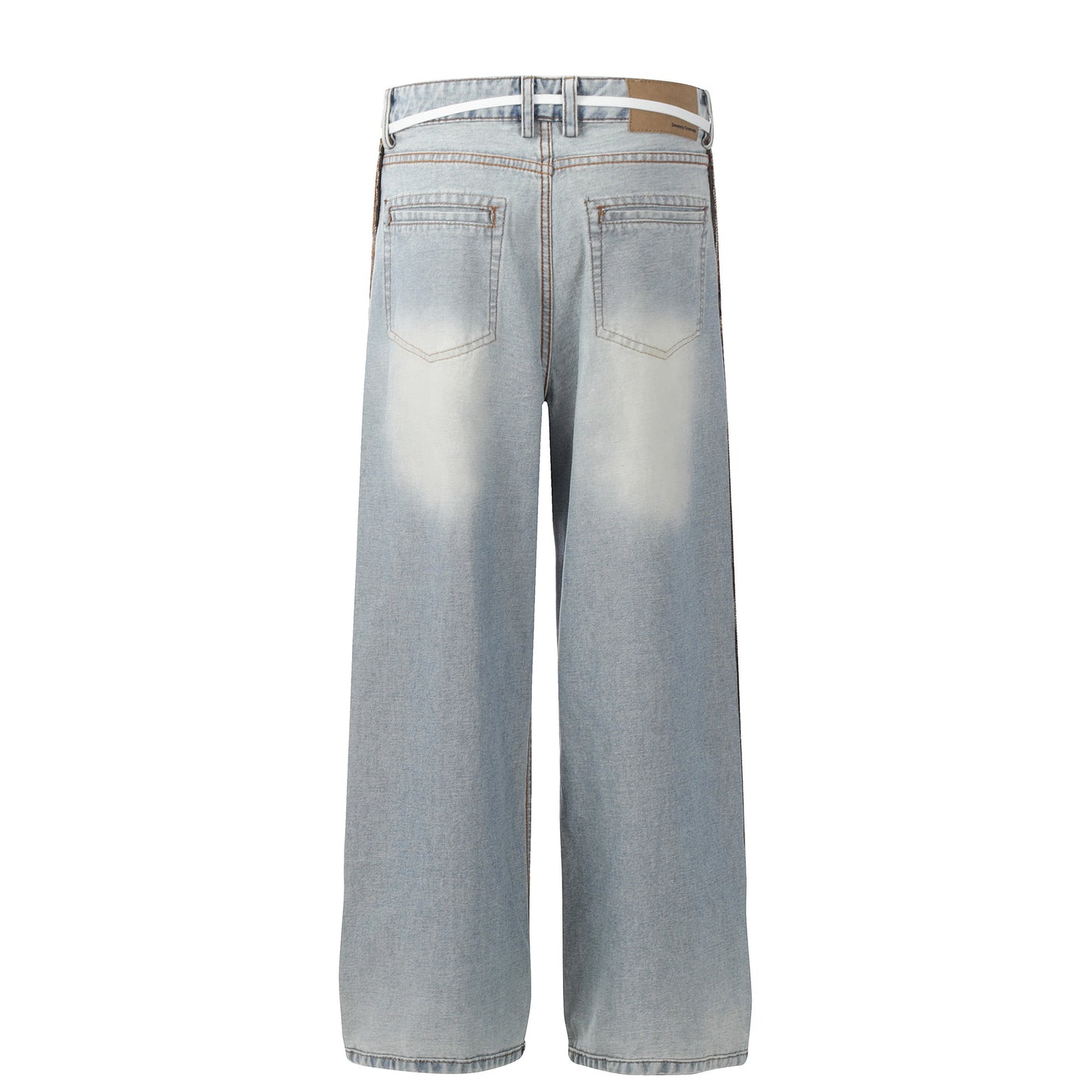 Washed Pocket Side Line Wide Leg Denim Jeans WN25824