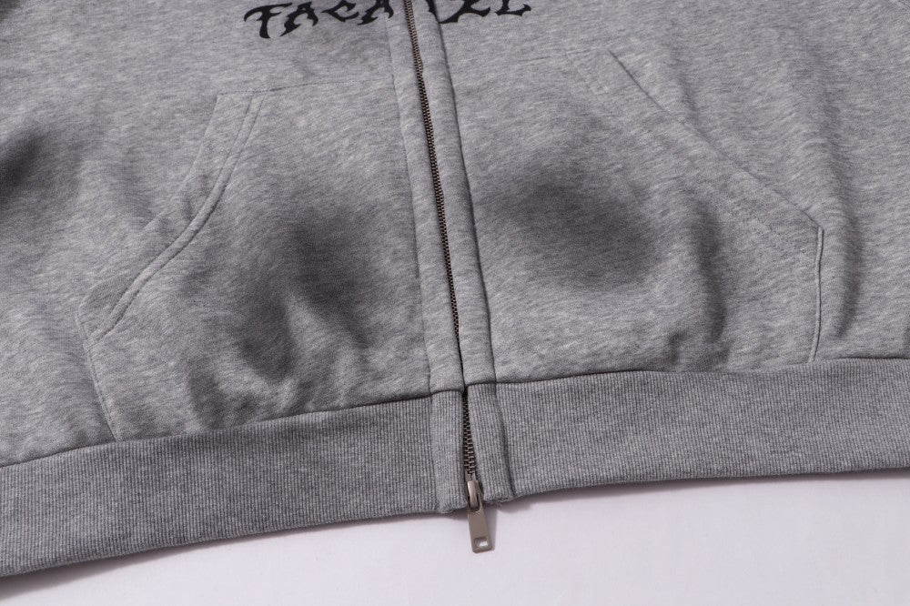 Cropped Graphic Print Zipper Hoodie WN27976