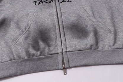 Cropped Graphic Print Zipper Hoodie WN27976