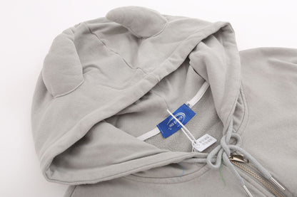 Letter Embroidery Washed Zipper Hoodie WN10984