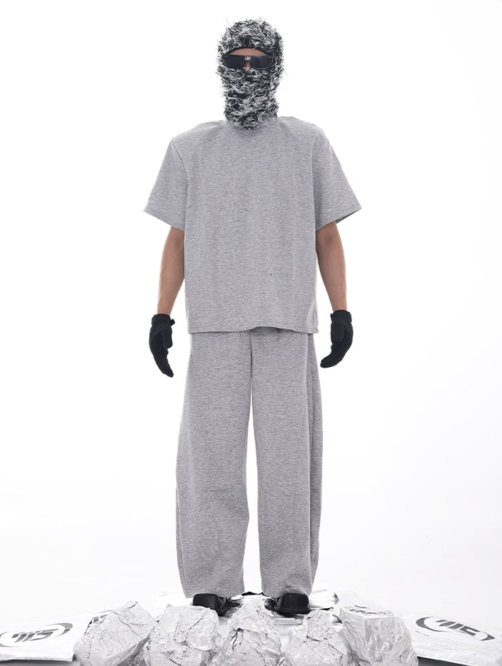 Plain Design Short Sleeve T-Shirt & Sporty Sweatpants Setup WN18617