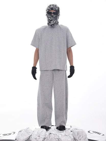 Plain Design Short Sleeve T-Shirt & Sporty Sweatpants Setup WN18617