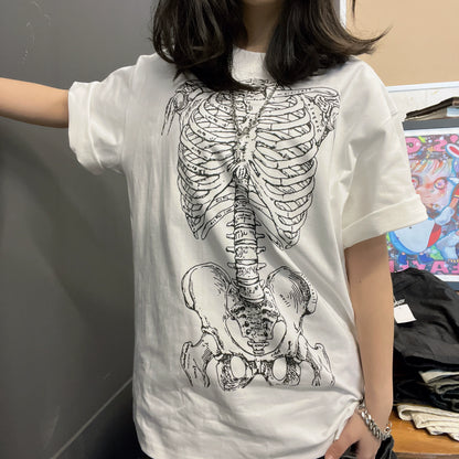 Skeleton Front and Back Print Oversize Short Sleeve T-Shirt WN16735