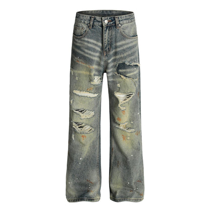 Dirty Washed Damage Flare Denim Jeans WN26103