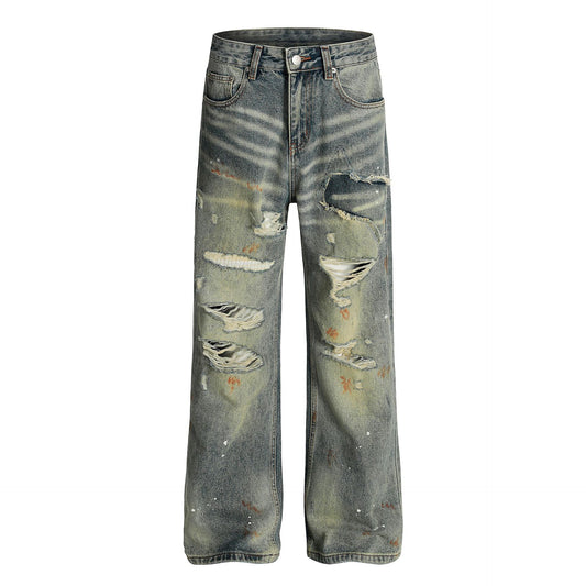 Dirty Washed Damage Flare Denim Jeans WN26103