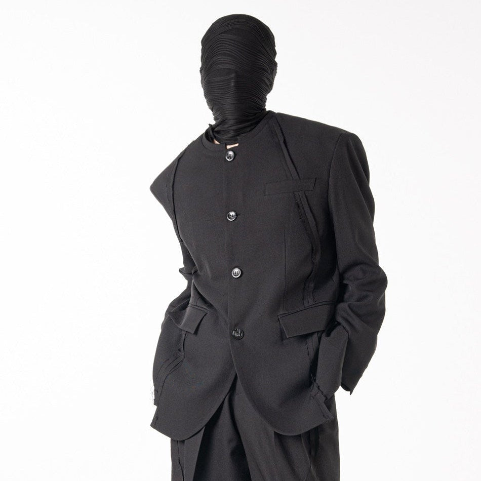 Collarless Seam Design Single-Breasted Jacket & Trousers Setup WN23620