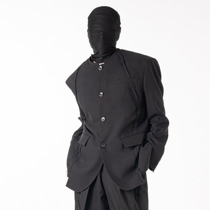 Collarless Seam Design Single-Breasted Jacket & Trousers Setup WN23620