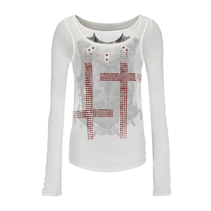 Graphic Design Fake Layered Long Sleeve T-shirt WN20908