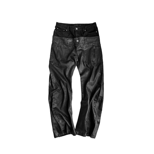 Double-Waist Hand-Paint Crack Wax Denim Jeans WN27051
