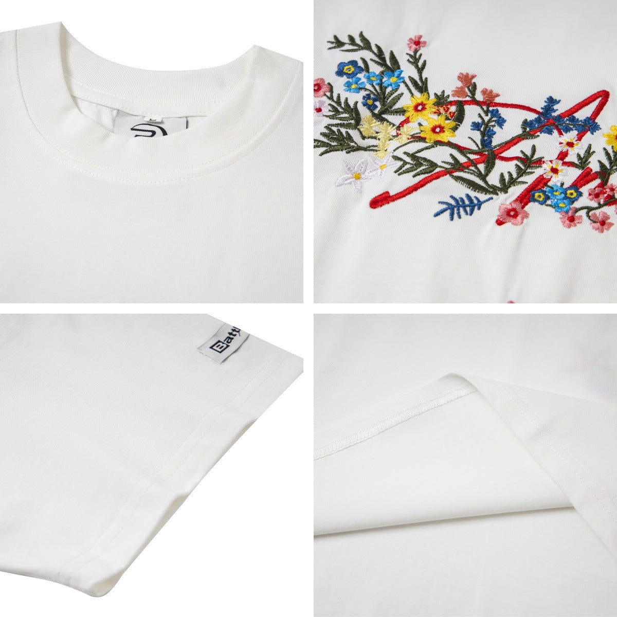 Flower Embroidery Handwritten Letter Short Sleeve T-Shirt WN26921