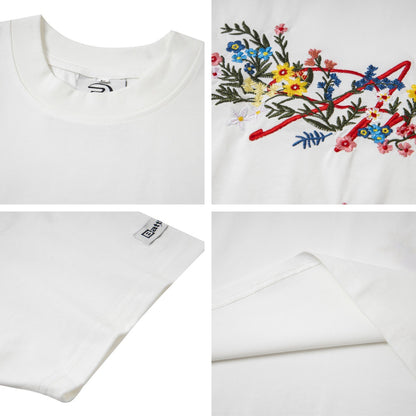 Flower Embroidery Handwritten Letter Short Sleeve T-Shirt WN26921