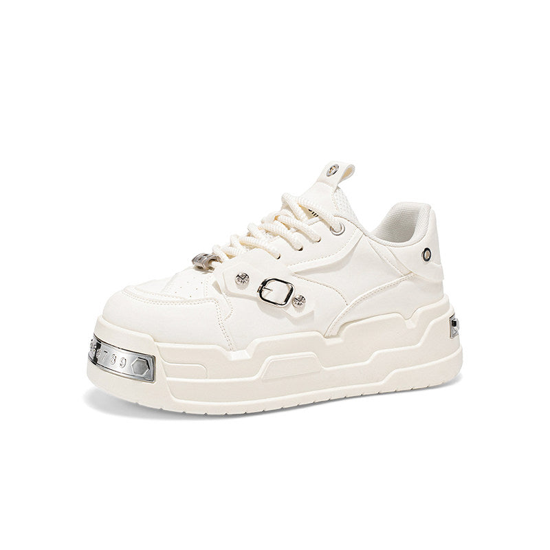 Metal Buckle Studs Platform Lace-Up Sneakers WN23461