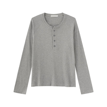 Rib Button Long Sleeve T-Shirt WN24952