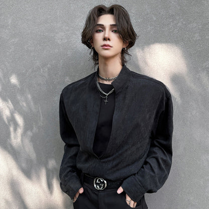 Oversize Deep V-Neck Long Sleeve Shirt WN25152