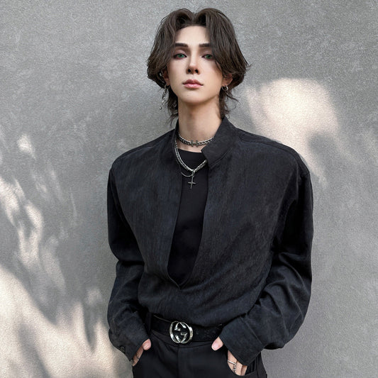 Oversize Deep V-Neck Long Sleeve Shirt WN25152