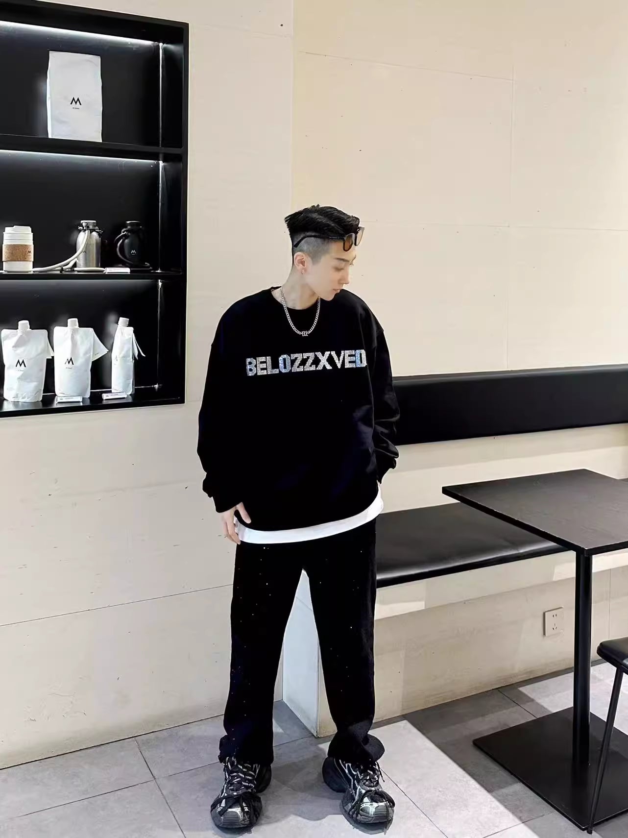 Rhinestone Heart Oversize Long Sleeve Sweatshirt WN20687