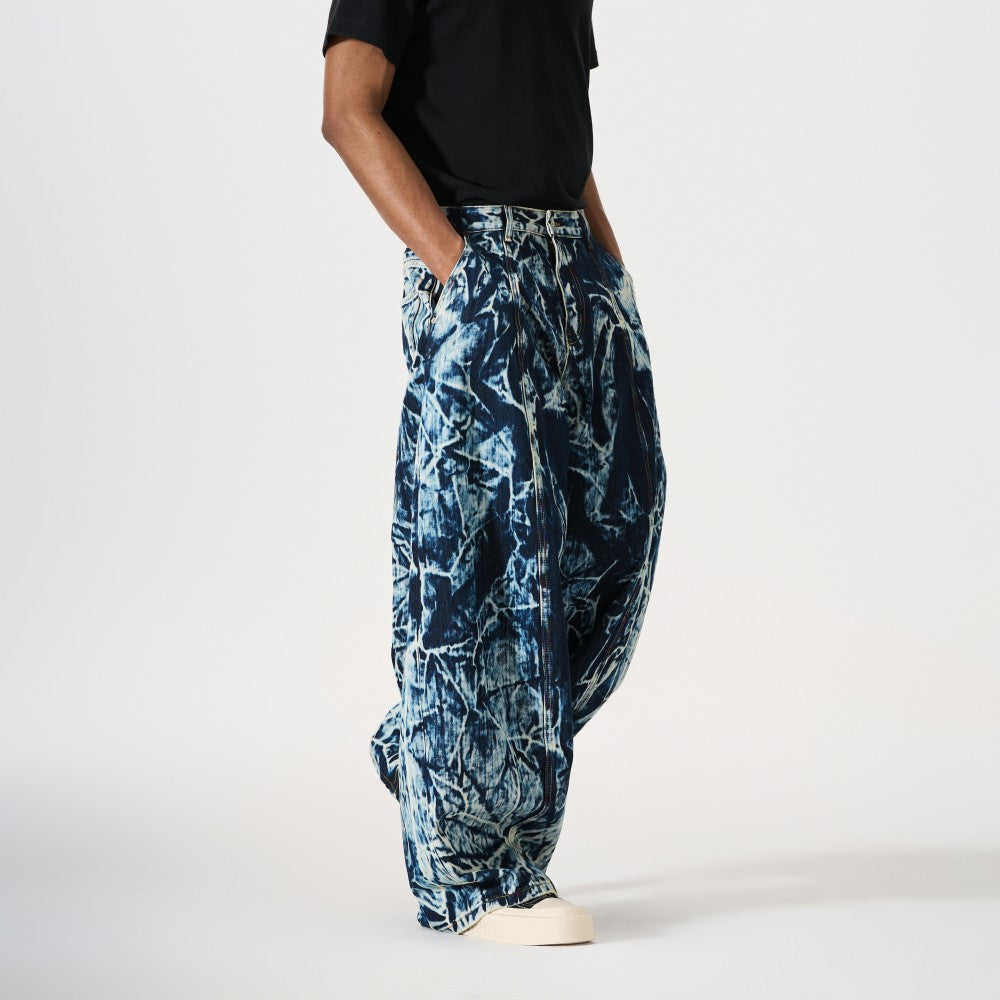 Abstract Print Wide Leg Denim Jeans WN28011