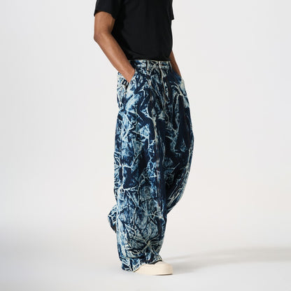 Abstract Print Wide Leg Denim Jeans WN28011