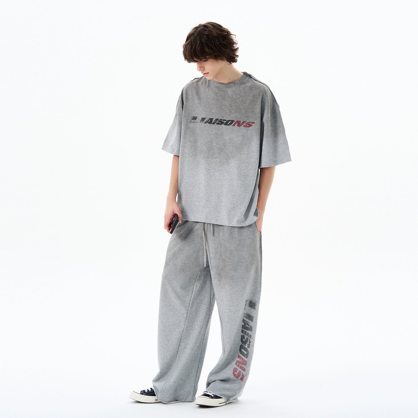 Graphic Letter Print Short Sleeve T-Shirt & Sporty Sweatpants Setup WN19207