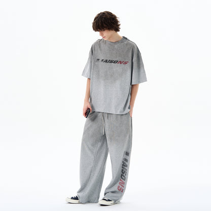 Graphic Letter Print Short Sleeve T-Shirt & Sporty Sweatpants Setup WN19207
