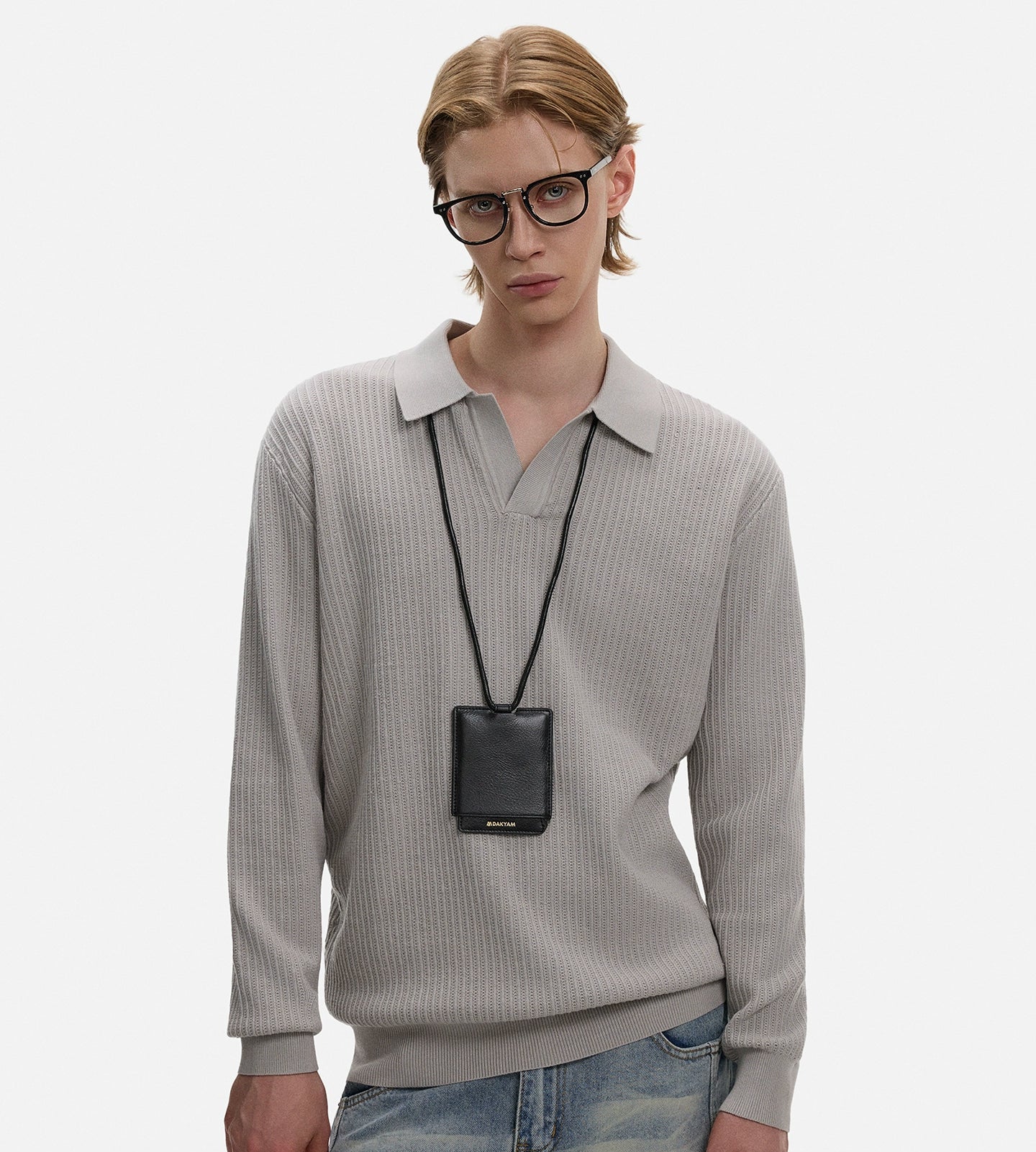 Hollow Texture Polo-Collar Knit Sweater WN21194