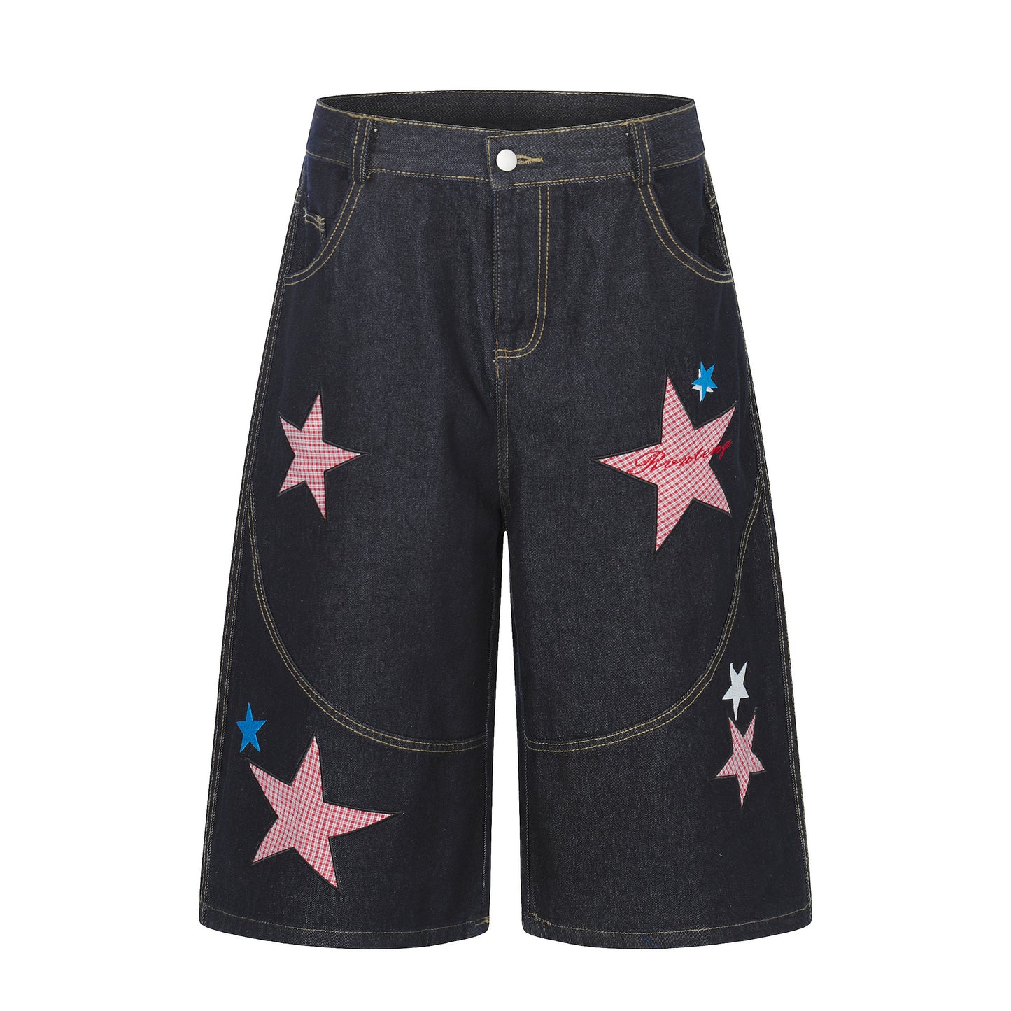 Star Patch Embroidery Denim Wide Leg Half Pants WN25693