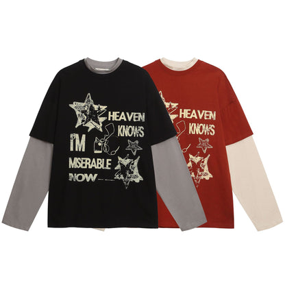 Patchwork Color Block Oversize Long Sleeve T-Shirt WN26936