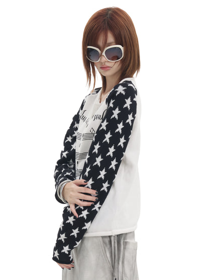Raglan Star Music Note Print Long Sleeve T-Shirt WN27213