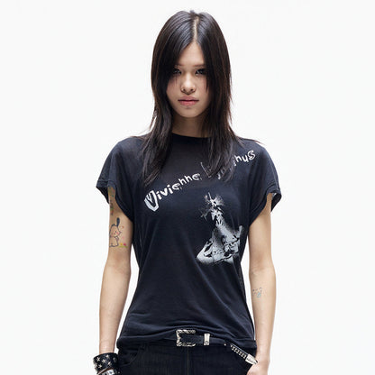 Print Fitted Cropped Short Sleeve T-Shirt WN27356