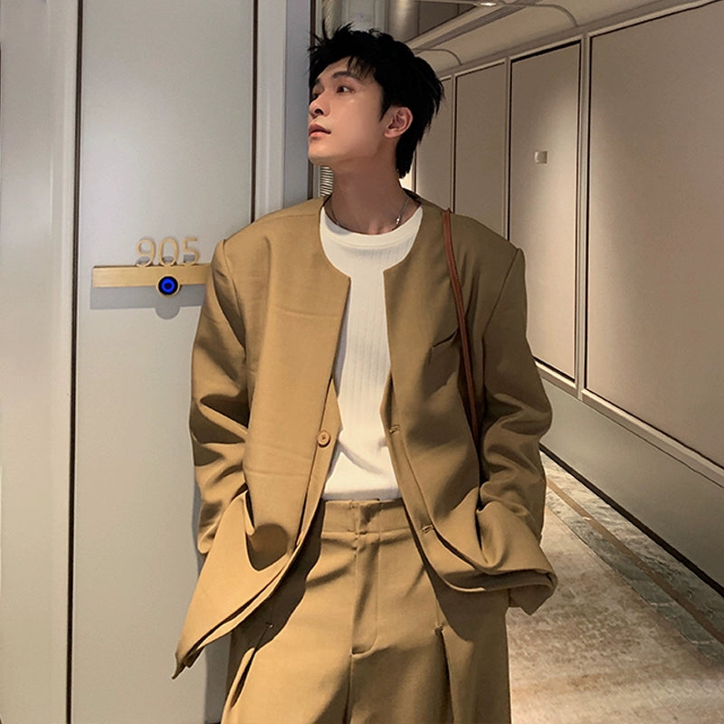 Fake Layered Tailored Jacket & Wide Leg Trousers Setup WN20399