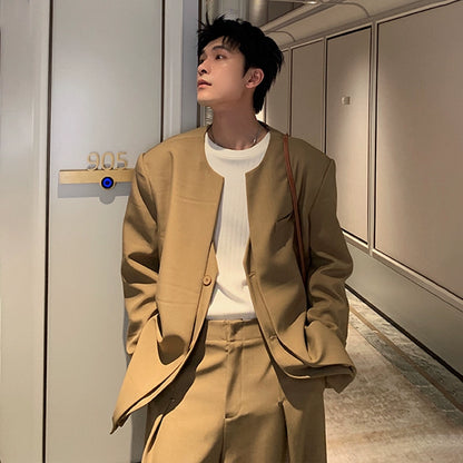 Fake Layered Tailored Jacket & Wide Leg Trousers Setup WN20399