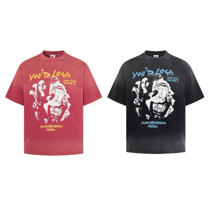 Washed Graphic Letter Print Short Sleeve T-Shirt WN25559