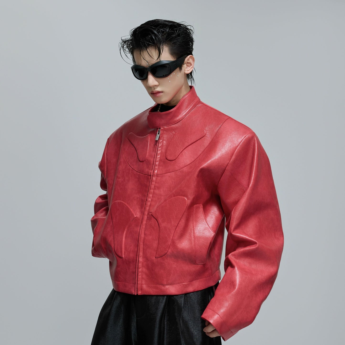 3D Standing-Collar PU Leather Jacket WN21708