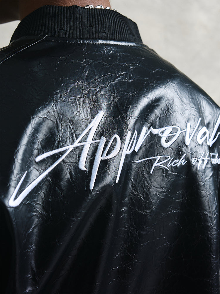 Wrinkle Texture Embroidery PU Leather Jacket WN20977