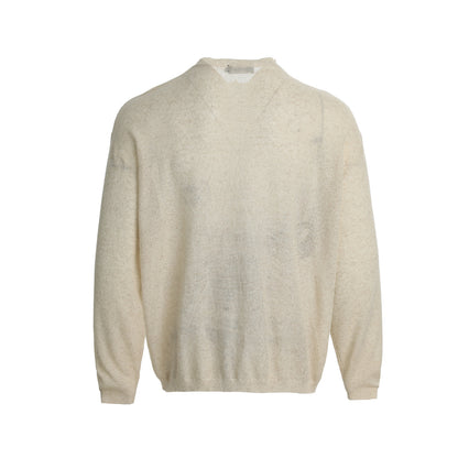 Openwork Linen Henley Neck Knit Sweater WN25712