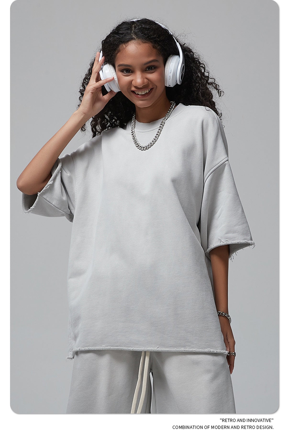 Oversize Spray-dyed Short-sleeve T-shirt & Spray-dyed Short Sweatpants Setup WN6639
