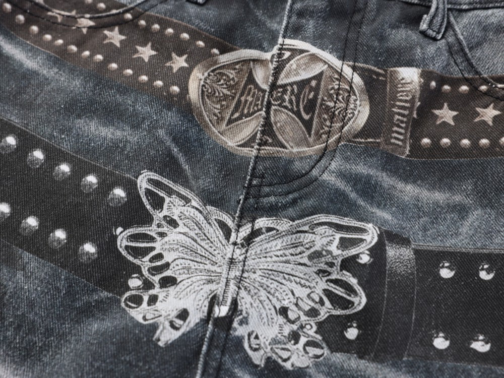 Studs Detail Washed Wide Leg Denim Jeans WN28036