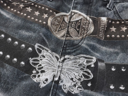 Studs Detail Washed Wide Leg Denim Jeans WN28036
