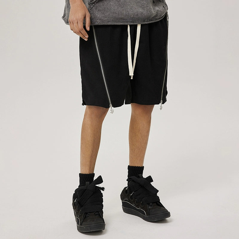 Metal Zipper Patchwork Straight Sporty Half Pants WN18008