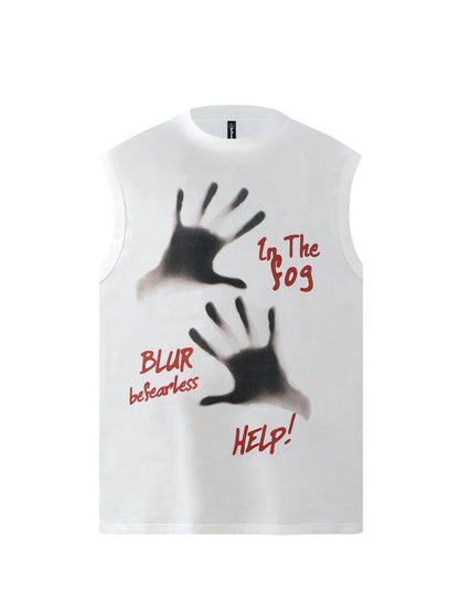 Hand Shadow Graphic Letter Print Oversize Sleeveless T-Shirt WN26321