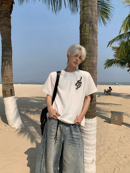 Studs Spine Embroidery Short Sleeve T-Shirt WN19779