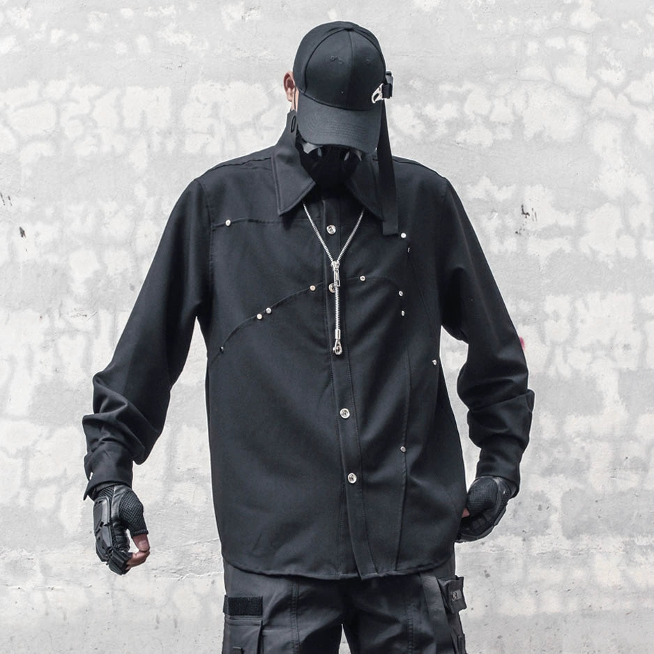 Avant-Garde Studs Mix Patchwork Long Sleeve Shirt WN22419