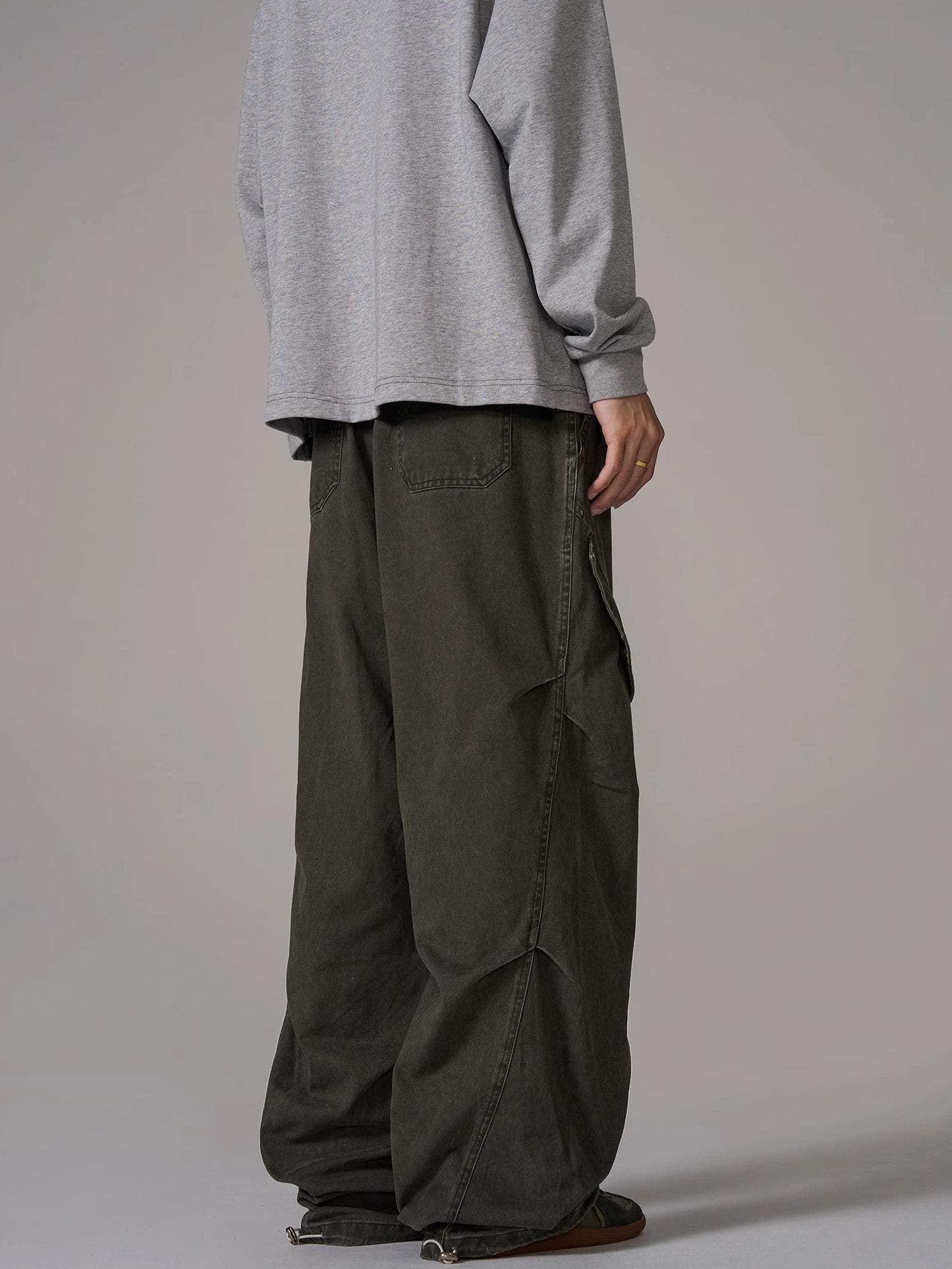 Crinkle Wash Wide-Leg Straight Cargo Pants WN10645