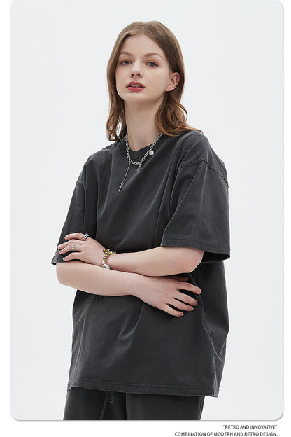 Oversize Washed Short-sleeve-T-shirt & Washed Short Sweatpants Setup WN6633