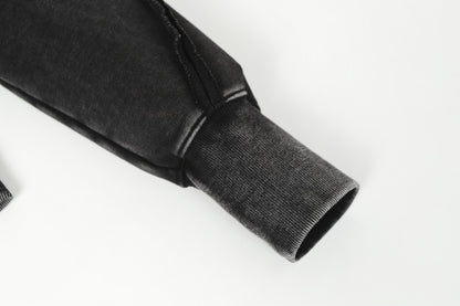 Diagonal Zipper Deconstructed Washed Oversize Hoodie WN27849