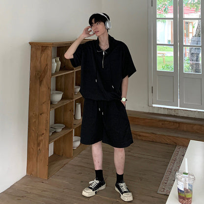 Half Zip Short Sleeve T-Shirt & Half Pants Setup WN24901