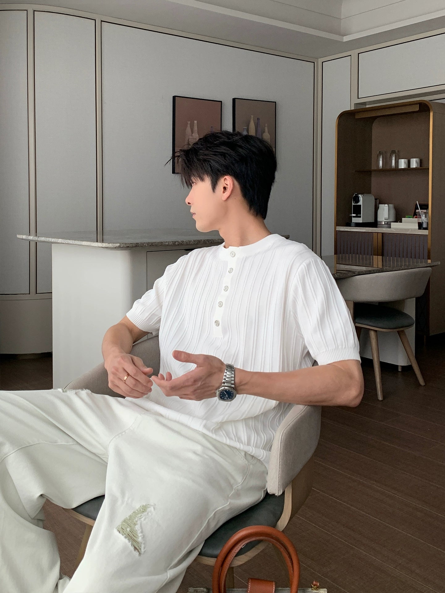 Henry Neck Oversize Short Sleeve T-Shirt WN20454